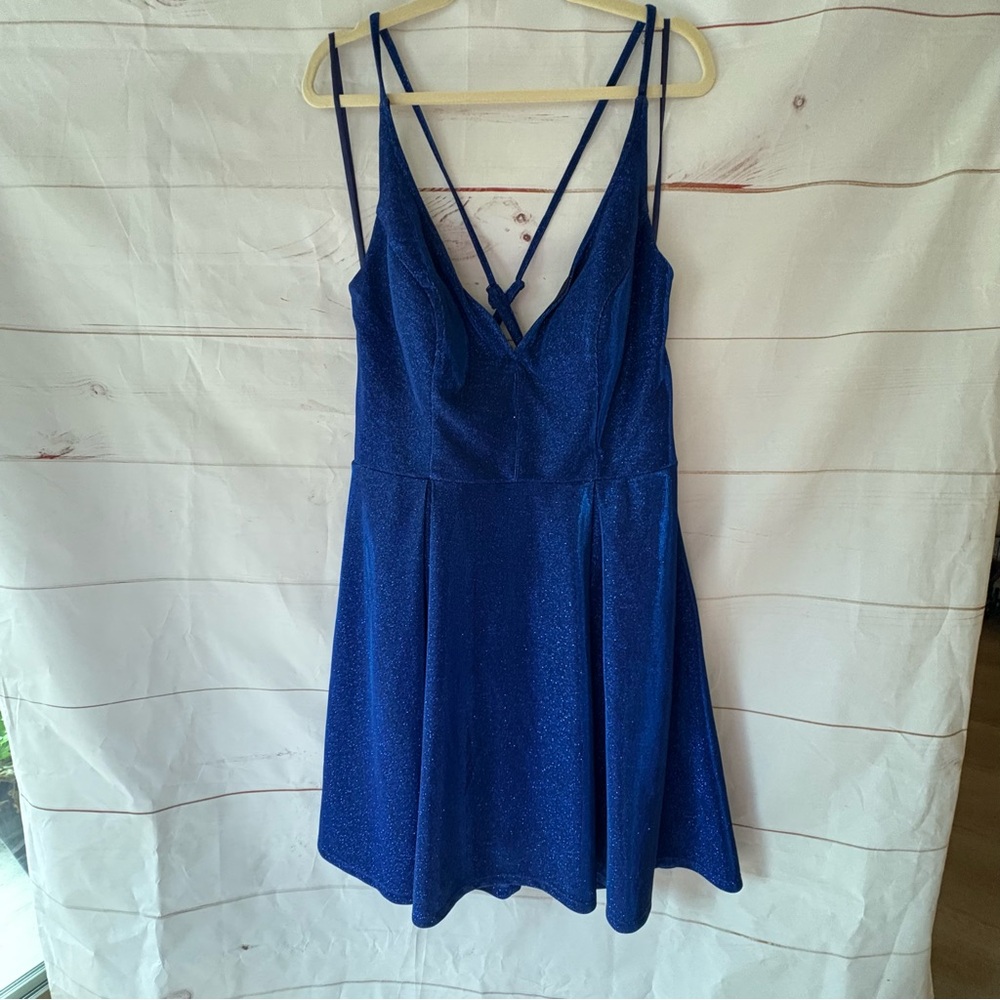 Blue Sparkling Short Dress  adjustable crisscross straps size 16
